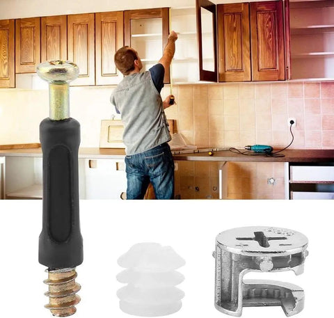 Stainless Steel Dowel Pin Shelf Support Kit With 25 Cam Fittings 25 Preinserted Nuts 25 Wooden Dowels And 50 40mm Dowels For Quick Durable Furniture Assembly on kitchen cabinet