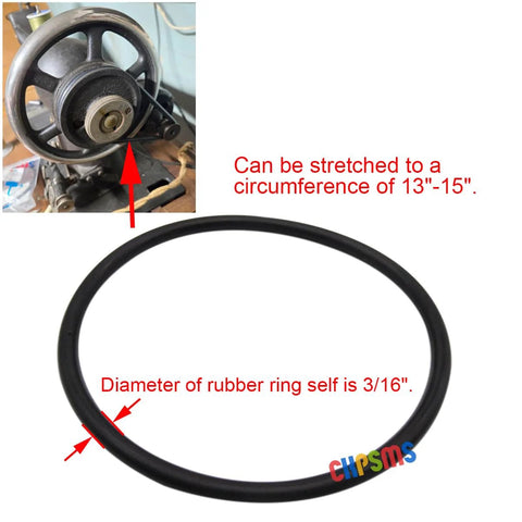 CKPSMS 2-pack sewing machine drive belt, black rubber; stretches to 13–15 in circumference with a 3/16 in ring diameter; Singer-compatible.