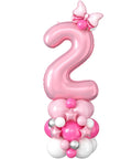 40 Inch Pink Number 2 Balloon Tower Kit For A 2nd Birthday Bash Includes A Giant Pink 2 Foil Balloon, Star Balloons, Mini Bow, And A 12 Inch Balloon Mix In Rose Red, Macaron Pink And White For A Cute Girls Celebration.