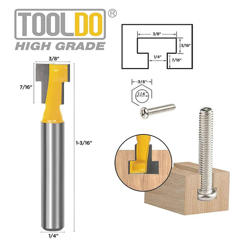 Keyhole Router Bit Set With One Quarter Inch Shank, Five Piece Cutter Kit With Carbide Inserts, diagram of tool dimensions