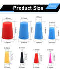 High Grade Silicone Rubber Tapered Plugs Assortment Kit 250 Pcs Heat Resistant Stoppers Protect Holes From Dust Paint Sprays And Coating Jobs With Durable Flexible Plugs For Any Size Gap Up To Half Inch., size chart of silicone tapered plugs in multiple colors with inch measurements