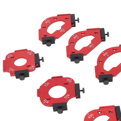 Heavy Duty Router Jig Set With Aluminum Woodworking Templates And R10 To R60 Radius Guides for precision cutting radius guides
