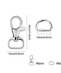 Top Shelf Badass Heavy Duty Zinc Alloy 120 Piece Keychain Clip Hooks And D Rings Set featuring 1.5 inch swivel clip and 0.5 inch D ring.