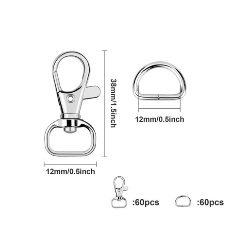 Top Shelf Badass Heavy Duty Zinc Alloy 120 Piece Keychain Clip Hooks And D Rings Set featuring 1.5 inch swivel clip and 0.5 inch D ring.