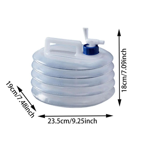 10L Collapsible Water Container With Spigot For Camping And Hiking, space-saving foldable jug shown in compact circular design