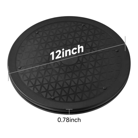 Bulk 6 Pack Of Slick 12 Inch Black Lazy Susan Turntables step view showing 12 inch plastic tray thickness of 0.78 inch