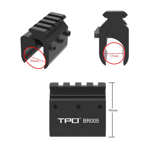 Barrel Mount With Picatinny Rail For Laser Flashlight Fits Barrels From 0.66 Inch To 1 Inch Aluminum Black Anodized Matte Finish