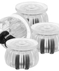 Furniture Caster Wheels with Brake, ABS Portable Base for Dresser, clear plastic wheels with black bases for smooth mobility.