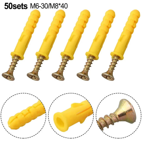 Self Tapping Screws Kit 200Pcs M8x40 M6x30 With Drywall Wall Anchors Yellow Zinc Plated Carbon Steel Built To Last No Pre Drill Needed Easy Install For Heavy Duty Shelves TV Mounts DIY Friendly, M6x30 and M8x40 anchors