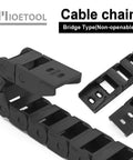 R18 Bridge Type Black Plastic Drag Chain Cable Carrier 10x20mm Inner Size, 1M Length With End Connectors For CNC Machines