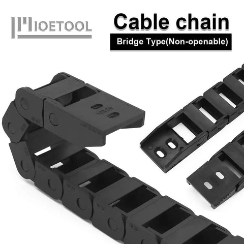 R18 Bridge Type Black Plastic Drag Chain Cable Carrier 10x20mm Inner Size, 1M Length With End Connectors For CNC Machines