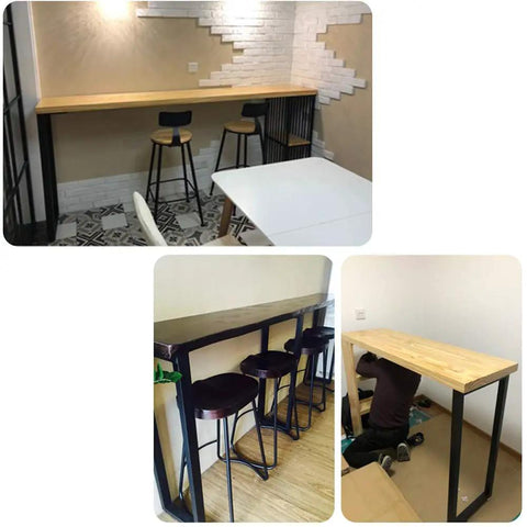 Heavy Duty Iron Table Legs 100 Centimeters Tall supporting custom bar countertop with sleek welded finish and stools.