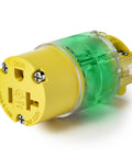 Lighted 20 Amp 125V Extension Cord End Replacement Plug With Green LED Power Indicator NEMA 5-20R Grounded Female Socket 2 Pole 3 Wire Straight Blade Plug UL Listed For Safe Heavy-Duty Electrical Connections, angled view