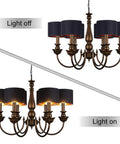 Clip On Drum Lamp Shades Set Of 6 For Candle Bulbs Only Black Gold Small Chandelier Lampshades 5.5 Inch Top Diameter, 5.5 Inch Bottom Diameter