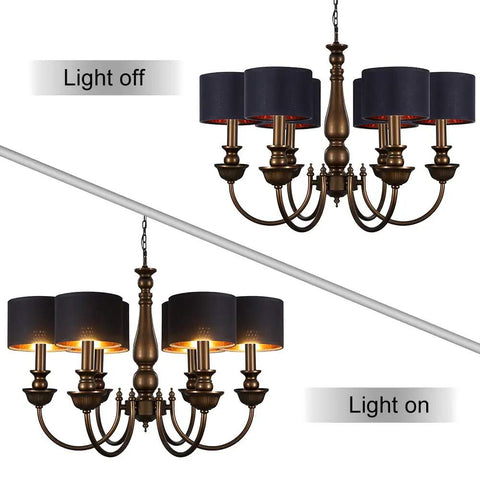 Clip On Drum Lamp Shades Set Of 6 For Candle Bulbs Only Black Gold Small Chandelier Lampshades 5.5 Inch Top Diameter, 5.5 Inch Bottom Diameter
