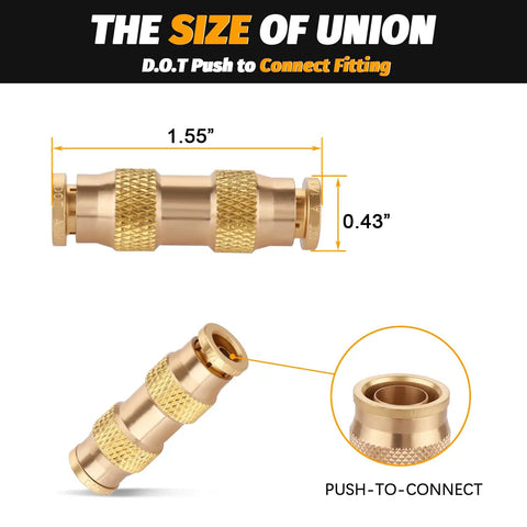 One Quarter Inch Air Brake Line Fitting Push To Connect Brass DOT Approved CA360 Pneumatic Fitting For Truck Trailer And Auto Maintenance Built Tough Corrosion Resistant High Temp Tolerant, brass fitting side view