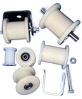 Heavy Duty Nylon H Groove Swivel Pulleys Featuring Dual Ball Bearings For Tough As Nails Sliding Doors Windows Drawers And Furniture Track Hardware Two Pack set with various sizes and components.