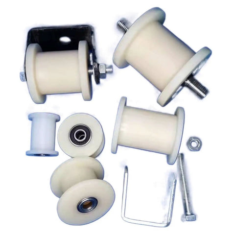 Rock Solid Double Bearing Sliding Door Pulley Wheels H Groove Nylon Rollers Furniture Drawer Hardware set of two, showing various sizes.