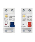 RCD Type A RCBO Residual Current Circuit Breaker 230V AC dual unit with blue and red controls for overload and short protection.