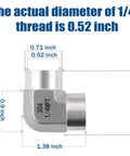 Diagram of Stainless Steel 90 Degree NPT Elbow Pipe Fitting One Quarter Inch Female to Female with measurements