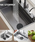 Heavy Duty Silicone Tub Stopper Two Pack Standard Six Inch Drain Plug Bulletproof Hair Catcher in kitchen sink.