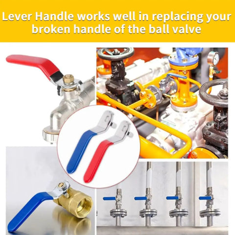 Ball Valve Handle Lever Replacement Switch 5 By 8 Millimeter Mounting, Heavy Duty Metal Three Pack Blue and Red for Fluid Control