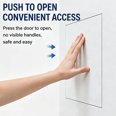 Slick Carbon Steel Hidden Drywall Access Panel With Push To Open Design for seamless access, showing press-to-open feature.