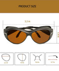 Badass OD5 Laser Safety Goggles With Solid Black Frame Block Dangerous UV And IR Rays From 190 To 540 Nm And 800 To 1700 Nm product size guide with measurements.