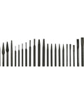 Dang Tough Punch And Chisel Kit With Black Oxide Finish features various cold chisels and pin punches arranged neatly.