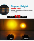 Comparison of light output of Amber 24 LED Smoke Cab Roof Marker Lights Kit With Wire Harness showcasing brighter illumination than others.