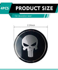 Beater Proof Full Set 4 Piece Wheel Center Hub Cap Covers Heavy Duty Steel Fits 56Mm Rims showing a 2.24 inch black cap with skull design.
