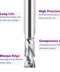 SpeTool spiral compression router bit, 1/2 in shank and 1/2 in cutting diameter, solid carbide, close-up view