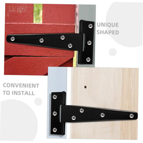 Close-up of 8 Pack 5 Inch Black Painted Galvanized T Shaped Weld On Hinges For Interior Doors Barn Doors And Screen Replacement