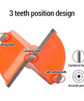 Orange woodworking hinge drill guide with three-teeth positions for accurate hole alignment