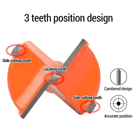 Orange woodworking hinge drill guide with three-teeth positions for accurate hole alignment