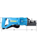 AOXHUGB Electric Hydraulic Rebar Cutter RC-16 side view with measurements, designed for cutting 4-16mm steel bars, portable power tool.