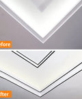 Before and after installation of Slick Self Adhering Stainless Steel Black Metalized Wall Trim Molding With Mirror Like Finish on ceiling