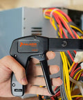 Hand using Stainless Steel Cable Tie Gun With Ergonomic Grip Heavy Duty Zip Tie Tool For Ties Up To Quarter Inch Adjustable Tension