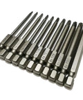 Security Torx Bit Set 11 Pieces With One Quarter Inch Hex Shank T6 T7 T8 T9 T10 T15 T20 T25 T27 T30 T40 3 Inch Length