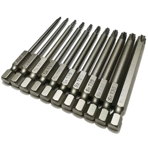 Security Torx Bit Set 11 Pieces With One Quarter Inch Hex Shank T6 T7 T8 T9 T10 T15 T20 T25 T27 T30 T40 3 Inch Length