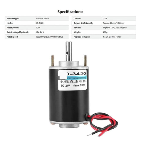 High Torque DC Gear Motor 12V 24V 3500-7000 RPM 30W Reversing Wiring Worm Drive Adjustable Speed Micro Turbine Gearbox