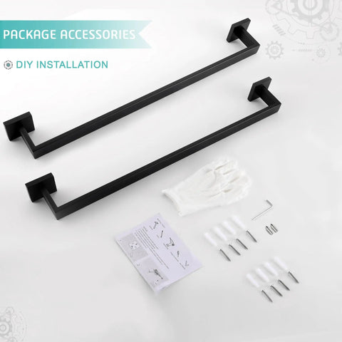 2 Pack Matte Black 24 Inch Stainless Steel Bathroom Towel Bar Set Wall Mount Towel Rack Hanger accessories shown