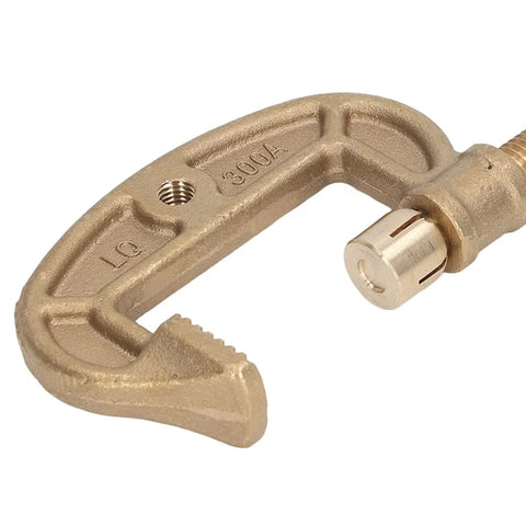 Check Out This Heavy Duty Brass Welding Ground Clamp That Cranks Up To 300 Amps For Serious Gas And Argon Arc Work. Close-up view of brass G style grip.