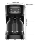Sleek Black 12 Cup Programmable Drip Coffee Maker With Bold Brew Control Auto Timer Programmable Led Display And Heat Resistant Glass Carafe front view