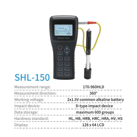 The Legit Pick Portable Leeb Hardness Tester Crushes Metal And Steel Testing With Straight Precision Multi Format Conversion And Big Screen Readings For Boss Level Quality Control, showcasing 128x64 LCD and D-type impact device.