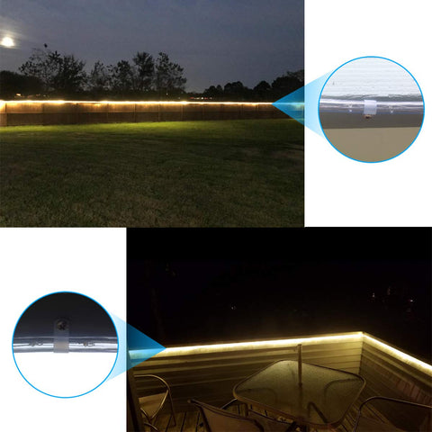 Outdoor installation using 100 Pack 1/4 Inch Rope Light P Style Mounting Clips With Stainless Steel Pan Head Phillips Screws