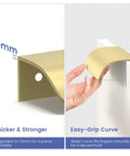 Close-up of gold 3 inch drawer pull showing 1.5mm thickness and easy-grip curve for 20 Pack 3 Inch Gold Cabinet Handles And Drawer Pulls Finger Pulls For Cabinets Edge Pulls And Flat Drawer Handles Kitchen Hardware Heavy Duty 1.5mm Thick Build No Fuss Installation With Phillips Screwdriver.