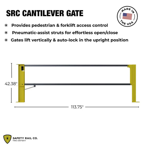 Heavy Duty Cantilever Dock Gate 12 Foot Wide with pneumatic struts, OSHA compliant, smooth loading barrier for safety.