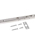 Heavy Duty 304 Stainless Steel Flush Mount Door Hinge With Lever Action Gate Lock, hidden screws, strike, and all fasteners shown