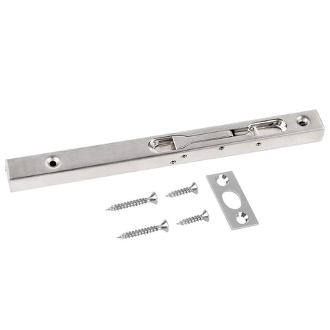 Heavy Duty 304 Stainless Steel Flush Mount Door Hinge With Lever Action Gate Lock, hidden screws, strike, and all fasteners shown